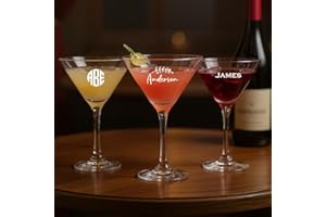 UIDMEN Personalized 10 Oz Martini Glasses, Custom Monogram Barware, Crystal Cocktail Glasses, Birthday Xmas Gifts, Dishwasher