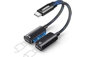 UGREEN Audio Adapter USB C Splitter 1 in 2 Out, Dual USB C Headphone and Charger Magnetic Type C with PD 60W Fast Charging Do