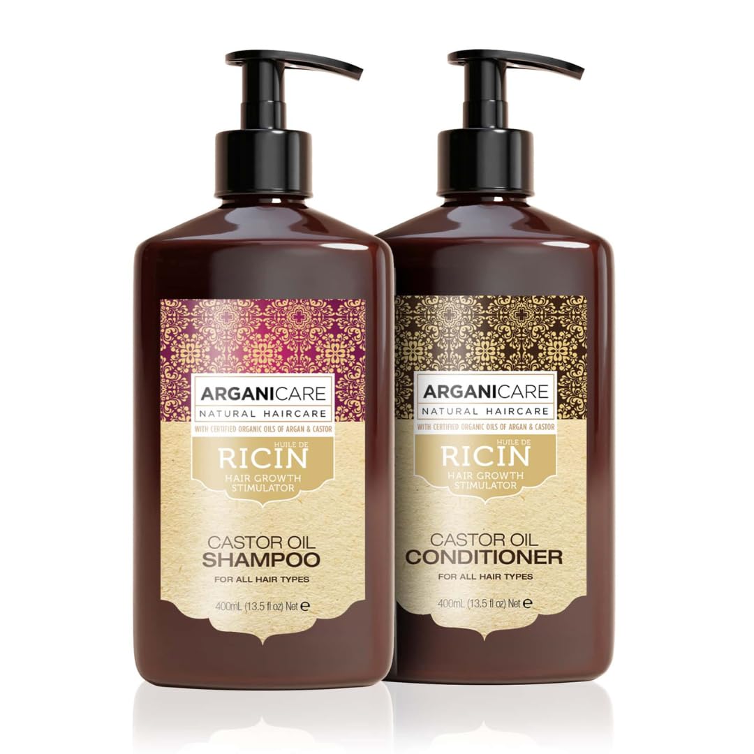 ARGANICARE Repair & Hair Growth Shampoo & Conditioner Set | Castor Oil + Argan Oil + Hydrolyzed Silk | Strengthens, Repairs & Accelerates Hair Growth | Male & Female Hair Treated Products