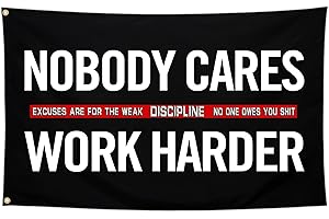 NASIAN Nobody Cares Work Harder Flag 3x5 Ft Inspirational Motivational Flags for Room Guys Cool Flag for Home Gym College Dorm Man Cave Flag Motivational Wall Decor Poster Banner