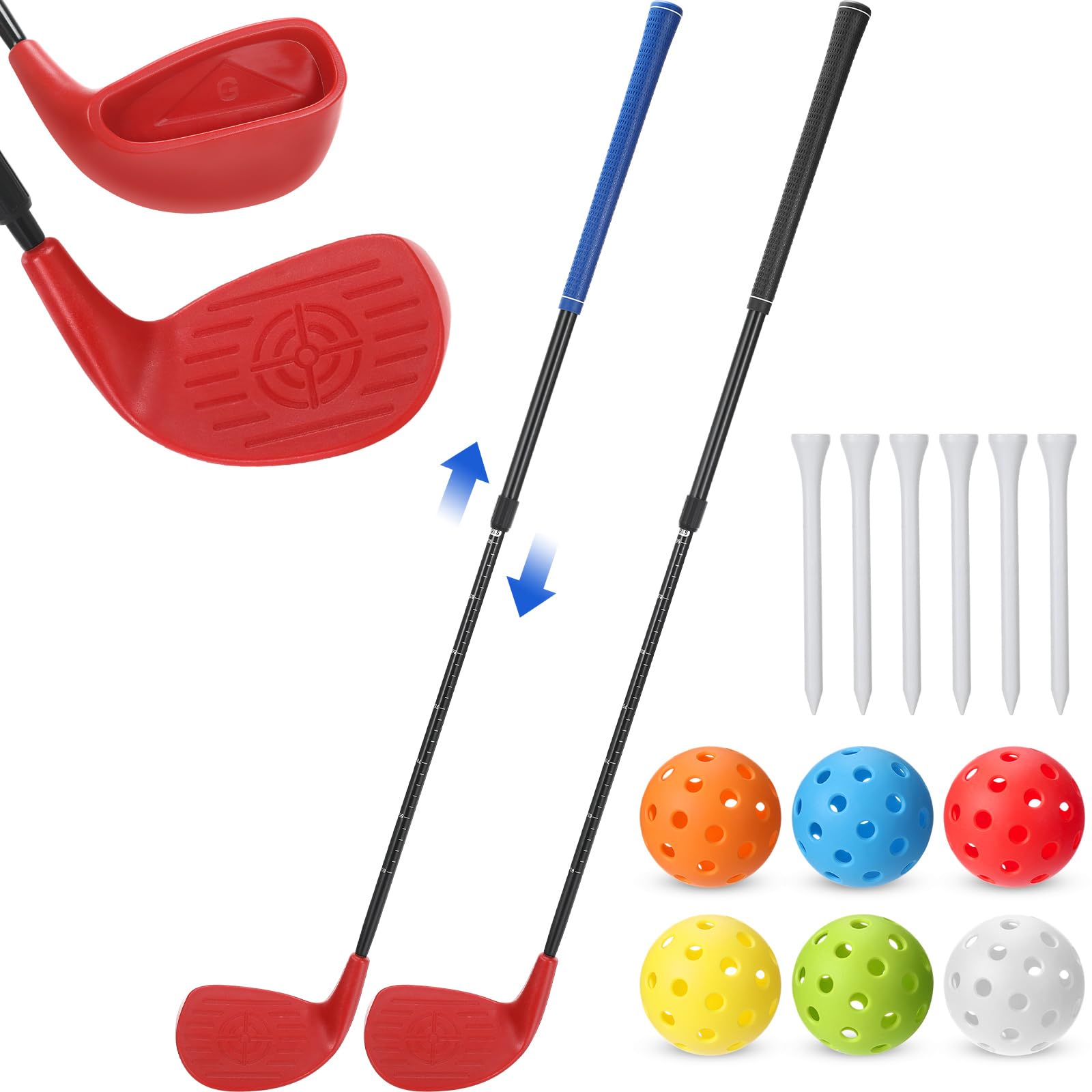 Photo 1 of (PARTIAL SET) Realspring 2 Pack Backyard Golf Club Set Adjustable Golf Club for Backyard Game Plastic Chipping Clubs Hit Plastic Balls Outdoor Indoor Training Practice Gift(Black and Blue,Right Hand)