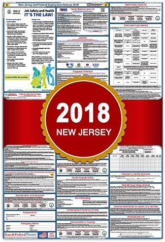 2022 New Jersey Labor Law Posters (Laminated) Combo State and Federal Poster - 27" x 40" NJ2