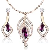 Crystalline Azuria Crystals Simulated Purple Amethyst Set Pendant Necklace 18 inches Earrings 18K Rose Gold Plated for Women