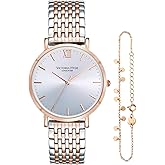 VICTORIA HYDE Silver and Rose Gold Womens Watch for Large Wrist, Two Tone Watches for Women, Stainless Steel Ladies Watches Set
