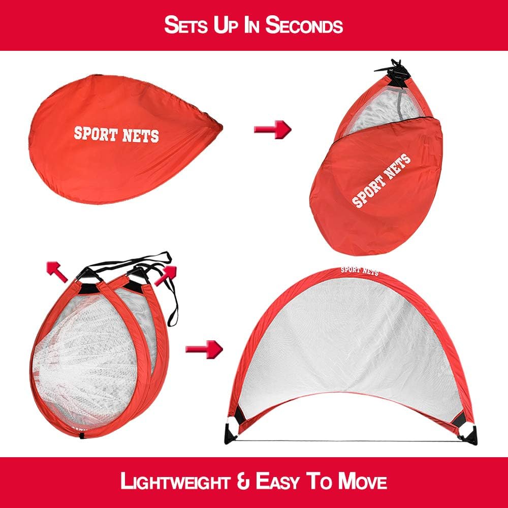 Hit Run Steal Portable Pop Up Soccer Goals Set of 2 - Two Folding Portable Soccer Goals with Carry Case - Available in 2.5ft, 4ft and 6 Foot Sizes. (2.5 Ft. (2 Goals + Bag)) : Sports & Outdoors