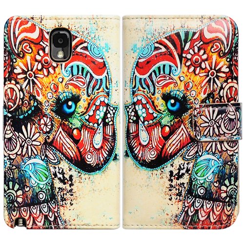 Bfun Packing Colorful Floral Elephant Wallet Leather Cover Case For Samsung Galaxy Note 3