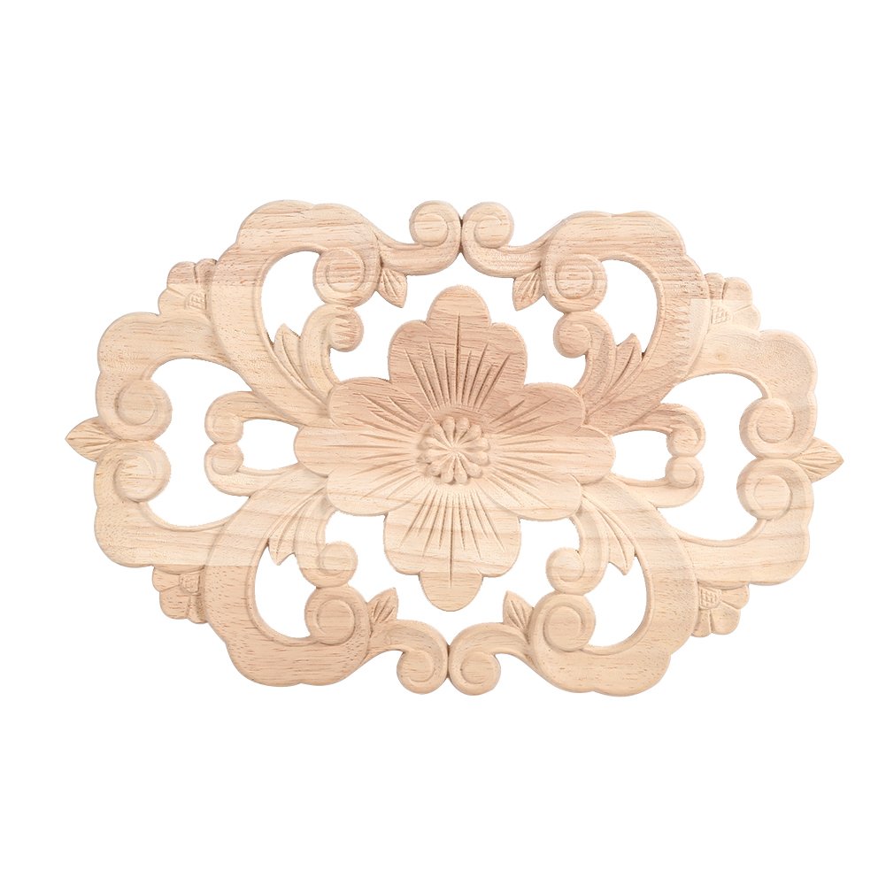 Wood Carved Corner Onlay Applique Furniture Unpainted for Home Door Cabinet Decoration, 30 * 19CM
