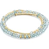 POMODA Beaded Bracelets Stack for Women Small Beaded Stretch Stone Bracelets Stackable Gemstone Crystal Dainty Boho 14K Gold Plated Beads Anklets Necklace Summer Jewelry for Women