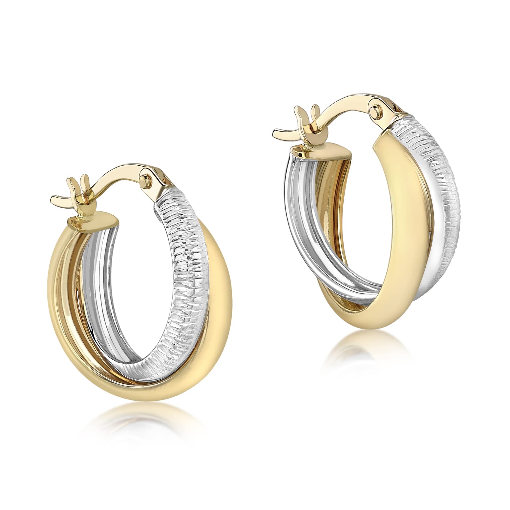 CARISSIMA Women's 9 ct Two Colour 5.5 x 15 mm Diamond Cut White Gold Crossover Creole Earrings