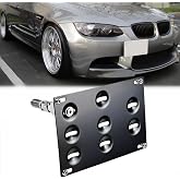 No Drill Front Tow Hook License Plate Holder Relocator Bracket fit for BMW E82 E88 128i 135i 1M E39 E90 E91 E92 E93 328i 335i M3 X5 X6 Mounting Bracket Adapter Kit (E Chassis)