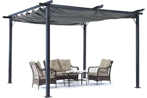 ABCCANOPY Patio Pergola 11x11 - Outdoor Sun Shade Canopy with Retractable Roof for Garden Porch Backyard (Gray)