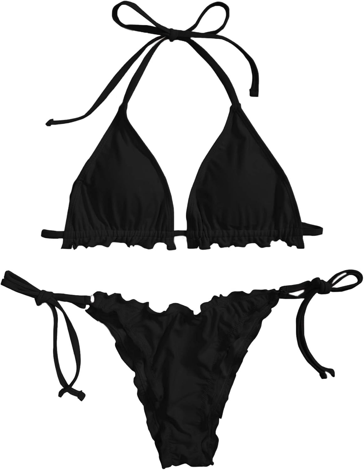 SOLY HUX Women's Frill Trim Halter Triangle Tie Side Bikini Set Two Piece Swimsuits: Clothing