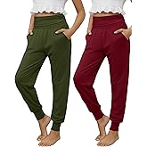 LessonZoo 2 Pack Girls' Joggers with Pockets Lightweight Workout Sweatpants High Waisted Lounge Pants Soft Athletic Yoga Pant