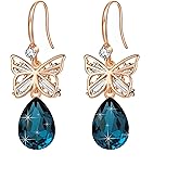 Austrian Crystal Teardrop Butterfly Drop Dangle Earrings for Women 14K Rose Gold Plated Hypoallergenic Jewelry