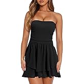 Balimtoy Women's Summer Mini Dress Sleeveless Strapless Ruched Ruffle Flowy Short Beach Party Tube Dresses