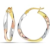 LeCalla Real 925 Sterling Silver Hoop Earrings | 14K Gold-Plated Three-Tone Twisted Earring Jewelry | Light-Weight Italian Design Click-Top Hoop Earrings for Women