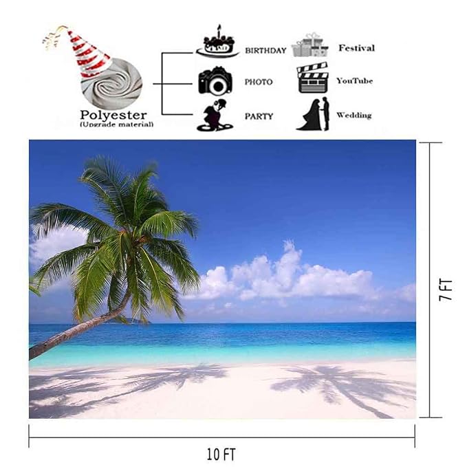  Summer Backdrop Gesen 10x7ft Blue Sky Beach