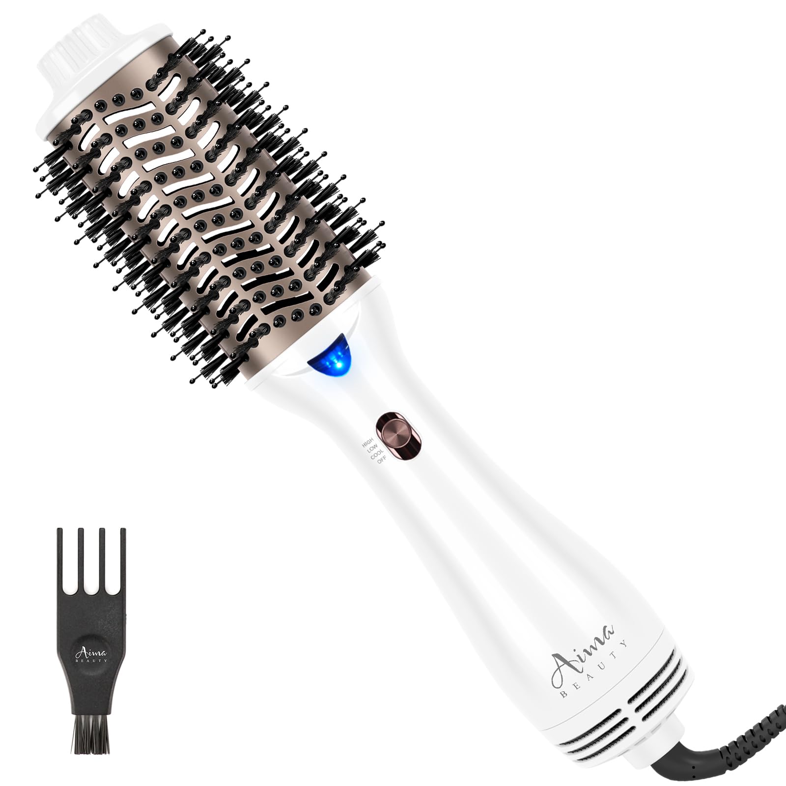 Photo 1 of Aima Beauty Blow Dryer Brush - Ionic Ceramic Hot Air Brush for Frizz-Free Straightening & Voluminous Blowout, 2.3‘’/ 60mm Oval Barrel with Nylon Bristles, 360 Surrounded Vent, 3 Heat Settings, White