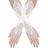 Haakong White Lace Gloves for Women Fingerless Rhinestone Bridal Gloves for Wedding Party Prom Costume Accessories