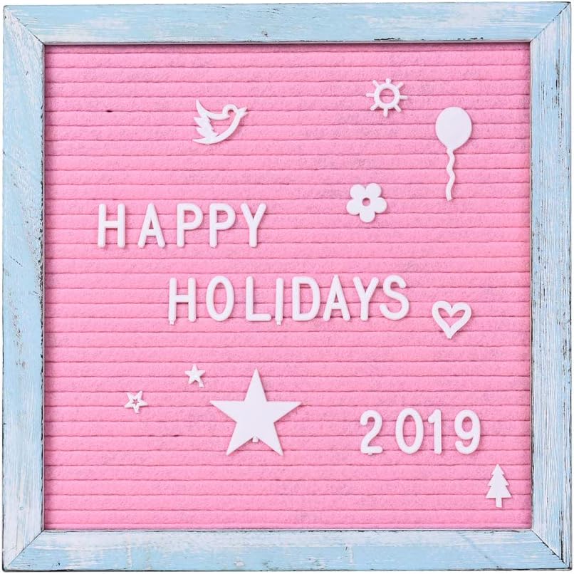 Rustic Wood Frame Felt Letter Board 10x10 inches. 544 White & Gold Letters, Months & Days Cursive Words, Additional Symbols & Emojis Vintage Stand.
