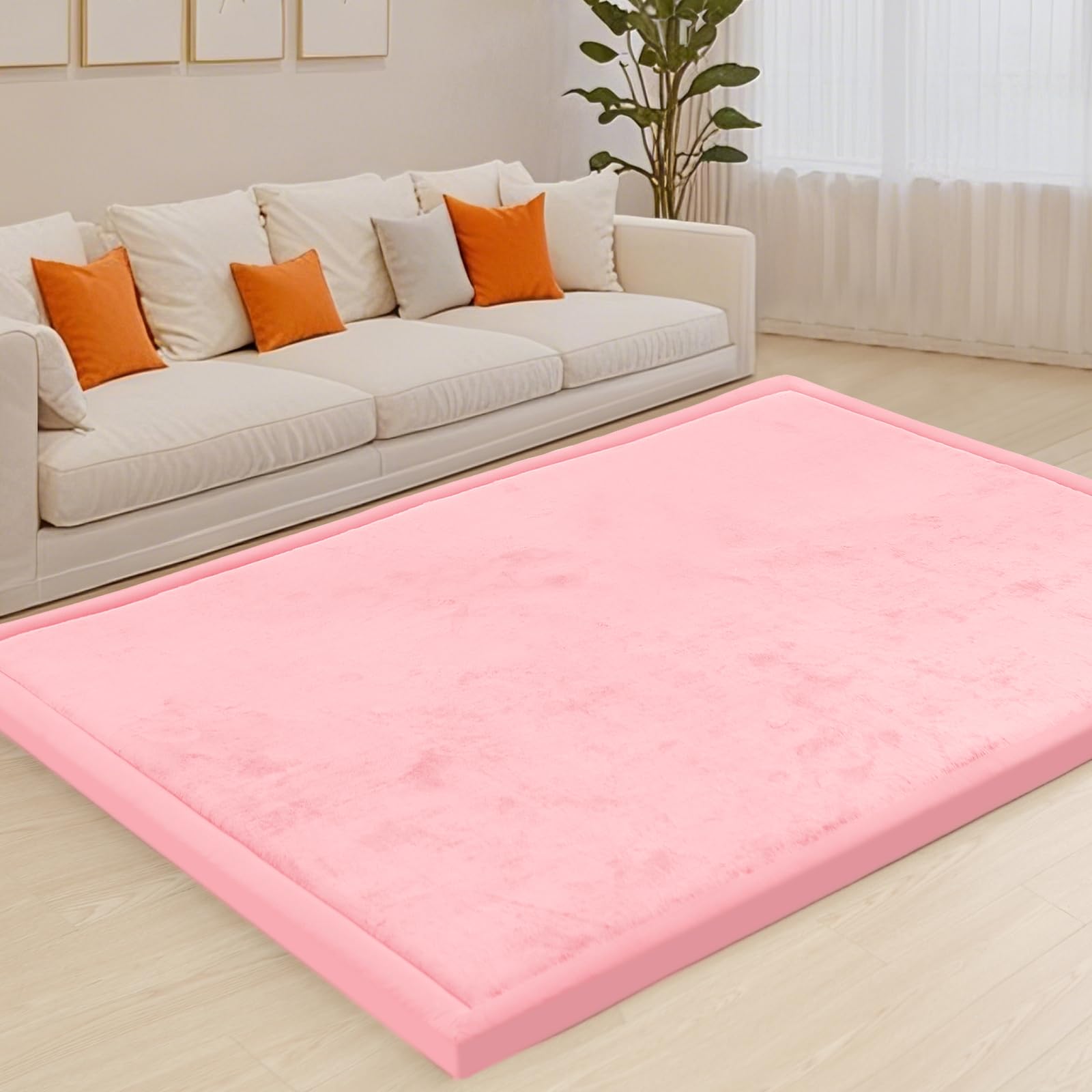 Photo 1 of ACOMOPACK Baby Play Mat for Floor,1.3" Thick Memory Foam Area Rug for Living Room,Soft Velvet Crawling with Non-Slip Bottom for Kid,Toddler,39"×59" Tummy Time Nursery Rugs,Yoga?Pink?