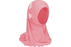 Muslim Hijab Scarf Cap for Girls, Instant Hijab Crinkle Hijab Kids Soft Linen Scarf Wrap Long Face Veil Arabic Hat