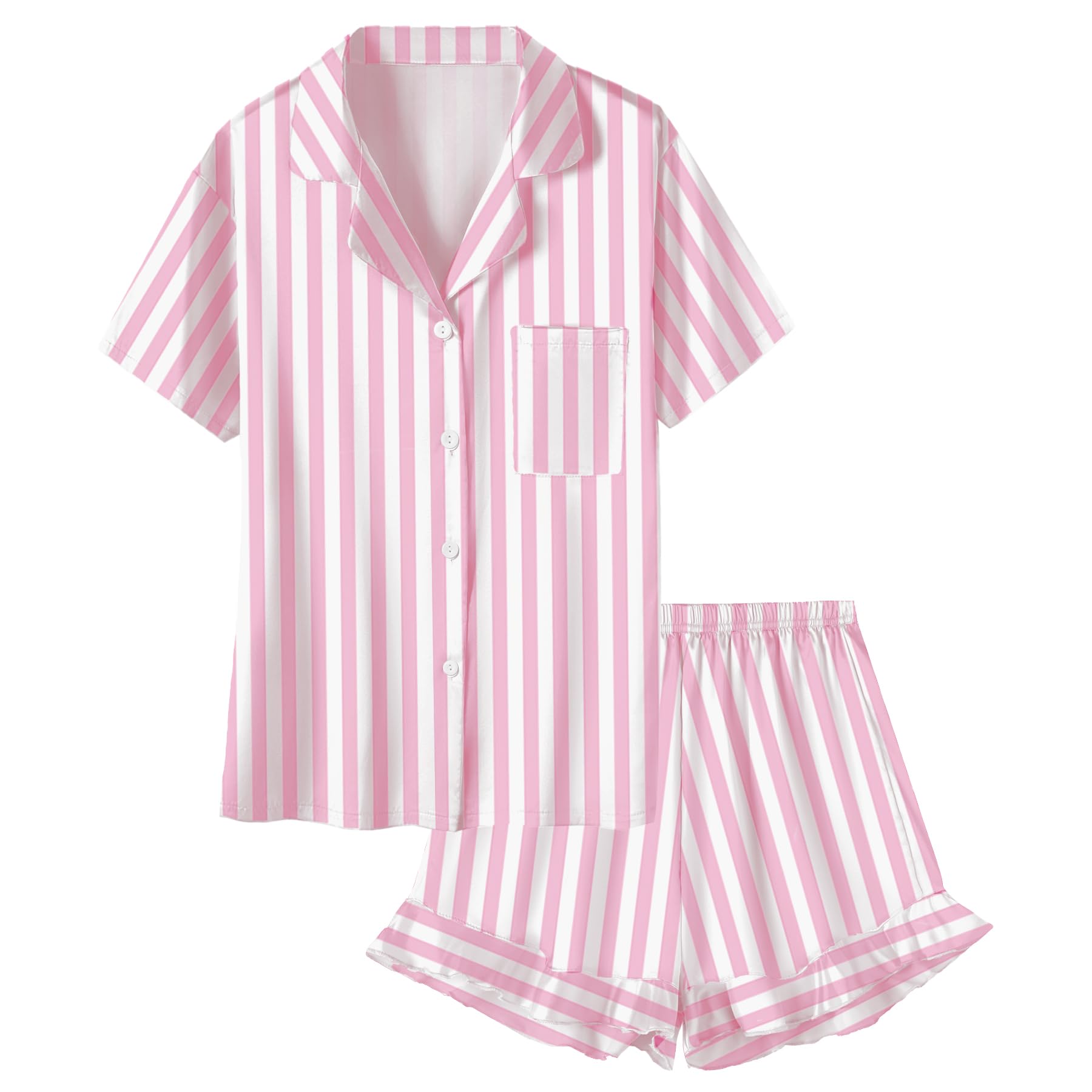 Umeyda Women Satin Silky Collar V Neck Ruffle Short
