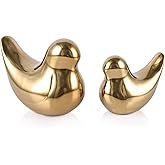 XIYOUQI Gold Bird Figurines Set of 2 – Ceramic Bird Statues for Shelf, Table, or Desk – Modern Gold Home Decor Accents for Li