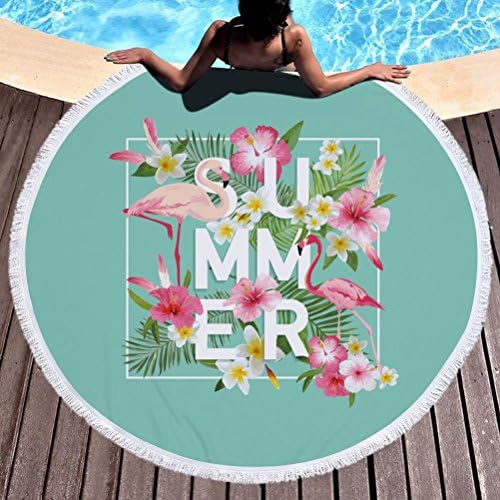 Axjzh Travel Round Tassels Beach Towels Flamingo Printing For Yoga Swim Pilates Camping