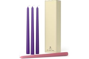 Pickood 10-Inch Tall Dripless Advent Candles Set of 4, Tapered Candles, Perfect for Christmas - Smokeless, Unscented, Long Burning - Hand Poured, Colored Tall Candlesticks - Pink and Purple