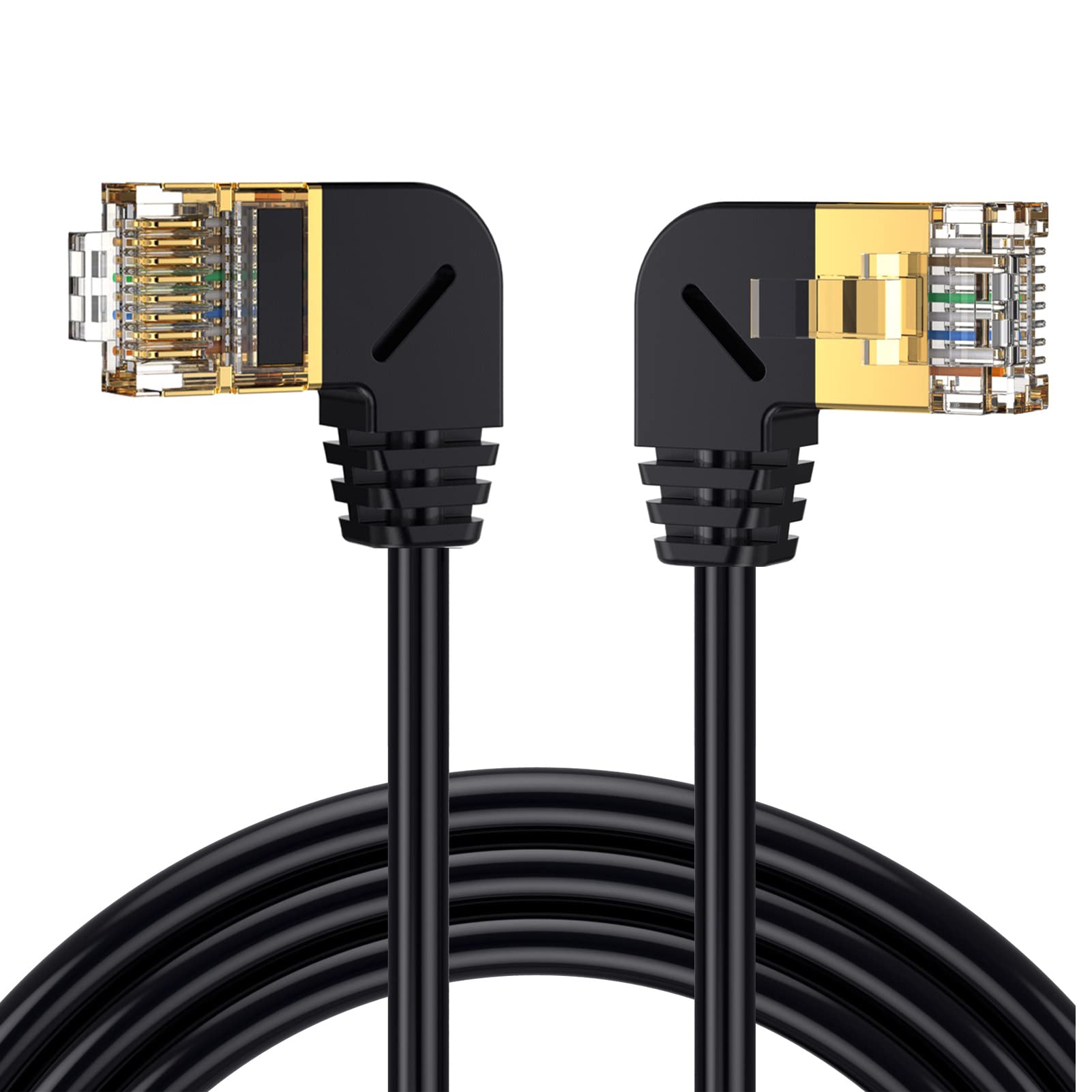 AWADUO Cat 8 Ethernet Cable Cord Indoor Outdoor Network LAN Patch Cord Right Angle Male to Left Angle Male High Speed RJ45 Flat Internet Cable OD3.8mm for Modem/Laptop/Printer(R M to L M)