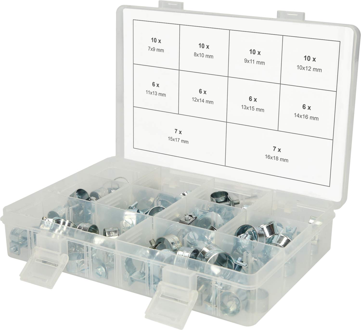 KS Tools 970.0770 Assorted Mini Hose Clamps, Diameter 7-18 mm, 78-Piece