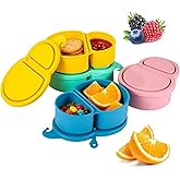 Toyosport 4 Pcs Reusable Silicone Snack Containers, Dual Compartment Snack Boxes with Lids, Portable Food Storage Boxes, Mini Leakproof Seasoning Boxes for Lunch, Travel, Office