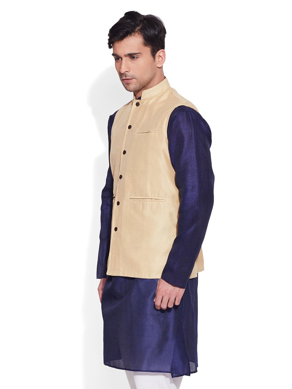 very me men's designer cream faux silk textured nehru jacket