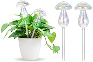 JEAWIWI Mushroom Plant Watering Globes, Self Watering Bulbs Insert for Indoor Plants, Watering Stakes, Rainbow Glass Watering Devices for Travel, Vacation (2 Pcs)