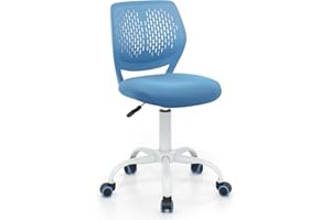 Giantex Kids Desk Chair, Adjustable Children Study Chair, Swivel Armless Mesh Task Student Chair, Child Desk Chair with Adjustable Height & Lumbar Support (Blue)