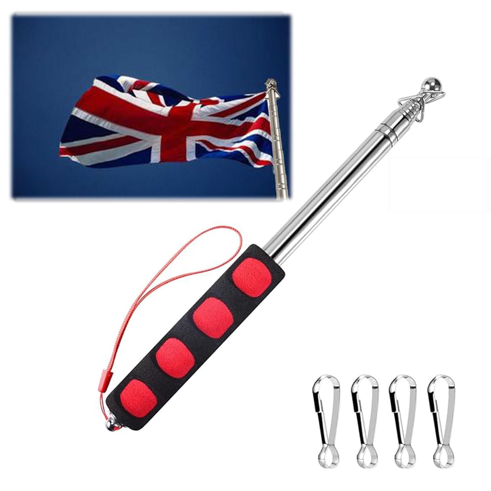 WNXBFO 2.5M Telescopic Flag Pole, Handheld Flagpole With 4 Clips, Festival Flag Pole, Telescopic Pole, Flag Poles for Garden Can Be Used for Tour Guides, Teaching Festivals, Etc