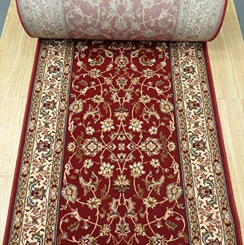 789458 - Rug Depot Dynamic Diamant Red Traditional Hall and Stair Runner - 33" Wide Hallway Rug Runner - 100% Wool - Very - Red Background - Carpet Runner Sold by the foot