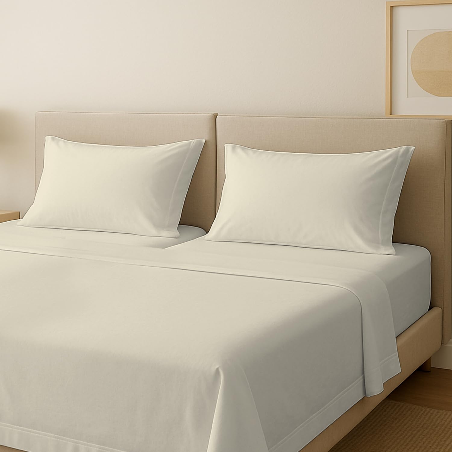 Photo 1 of (partial set) (used/fair)  Carressa Linen 100% Egyptian Cotton Split King Sheets Sets for Adjustable Bed - 600 Thread Count 5 PC Top Split King Sheets, 16" Deep Pocket Soft Cooling Sheets for Split King Adjustable Bed - Ivory