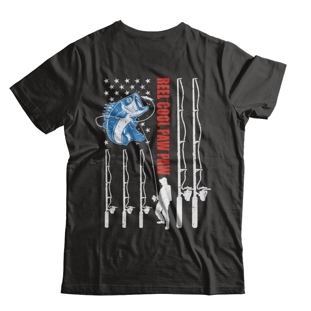 Reel Cool Paw Paw American Flag Fish Fishing Fathers Day Short Sleeve Tee T Shirt