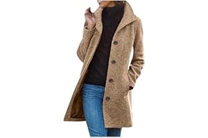 Womens Pea Coats Winter Casual Wool Jackets Single Breasted Stand Collar Overcoats Warm Trench Coats with Pockets