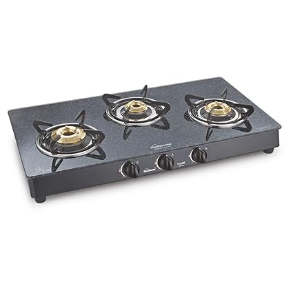 Sunflame Crystal Granito Stainless Steel 3 Burner Gas Stove, Black (Delivery Available only for Tamil Nadu customers)