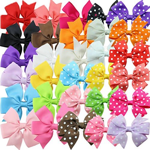 HABIBEE 30pcs Grosgrain Ribbon Hair Bows Alligator Clips for Toddler Baby Girls