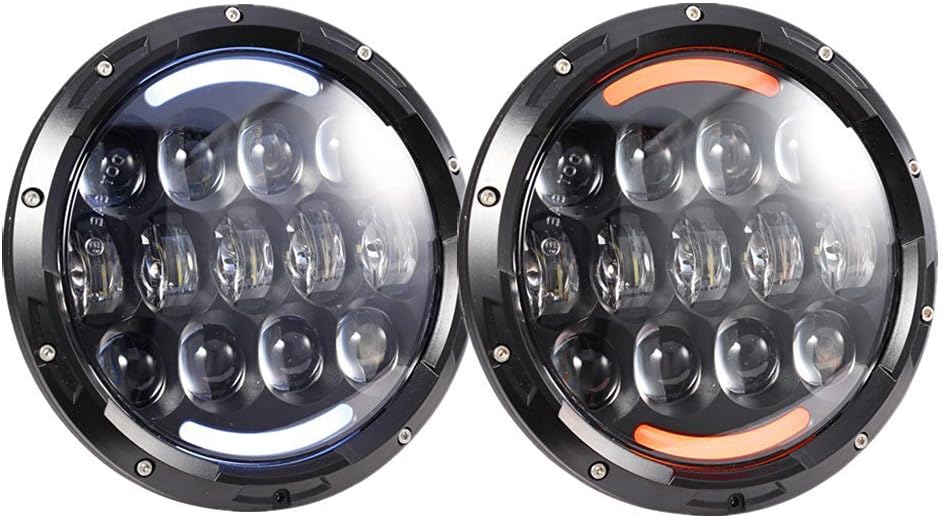 Bear Claw 2 PCS 105W 7" Round LED Headlight with White/ amber Turn Signal DRL for Jeep Wrangler Jk Tj Harley Davidson 55078149AC CH2502175 6012,H6014,6015,H6016,H6017,H6024,H6026