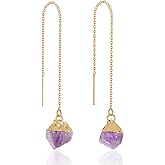 Fremttly Crystal Dangle Earrings, Long Chain Drop Earrings Gemstone Threader Earrings 14K Gold Plated Earrings for Women Trendy