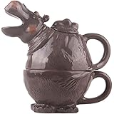 Blue Sky Ceramic 7.5"x5"x7.5" Hippo Tea for One, Multi Color