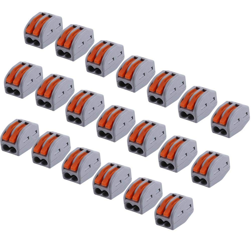 20pcs 2 Way Reusable Spring Lever Terminal Block Conductor Compact Wire Connectors 9-10mm No Stripping Electrical Wire T Tap Connectors