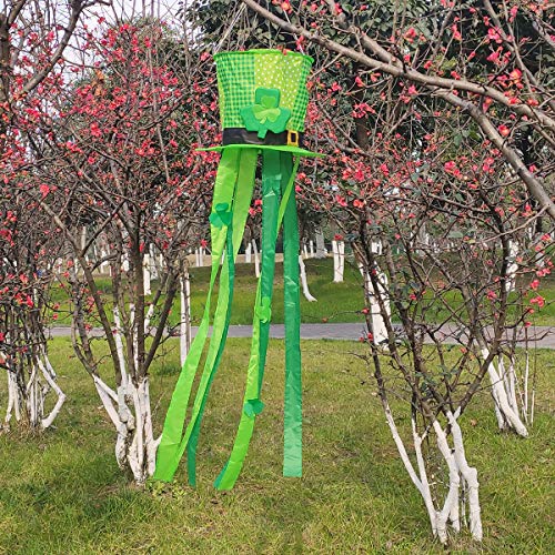 OUTOUR St.Patrick's Day Saint Patrick's Day Green Top Hat Fabric Windsock Wind Sock Hanging Decorations 47" Flag for Garden Patio Lawn Backyard Home Yard Porch Balcony Outdoor Decor Party Supplie