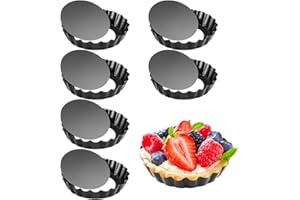 Cyimi Mini Tart Pan Set of 6, Non-Stick 4 Inch Quiche Pan, Removable Bottom Tart Pan for Pies, Quiche Bakeware, Cheese Cakes,