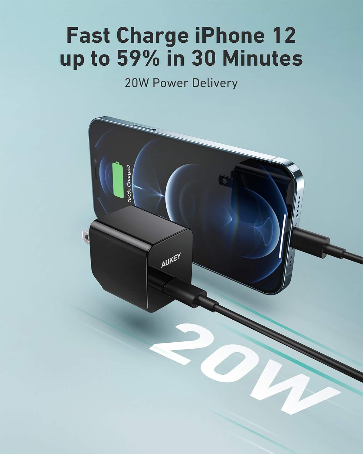 USB C Charger, AUKEY Minima Fast Charger with Foldable Plug, Ultra Compact USB C Wall Charger for iPhone 12/ 12 Mini/12 Pro Max, AirPods Pro, Samsung, Pixel 4-Black (Cable Not Included)
